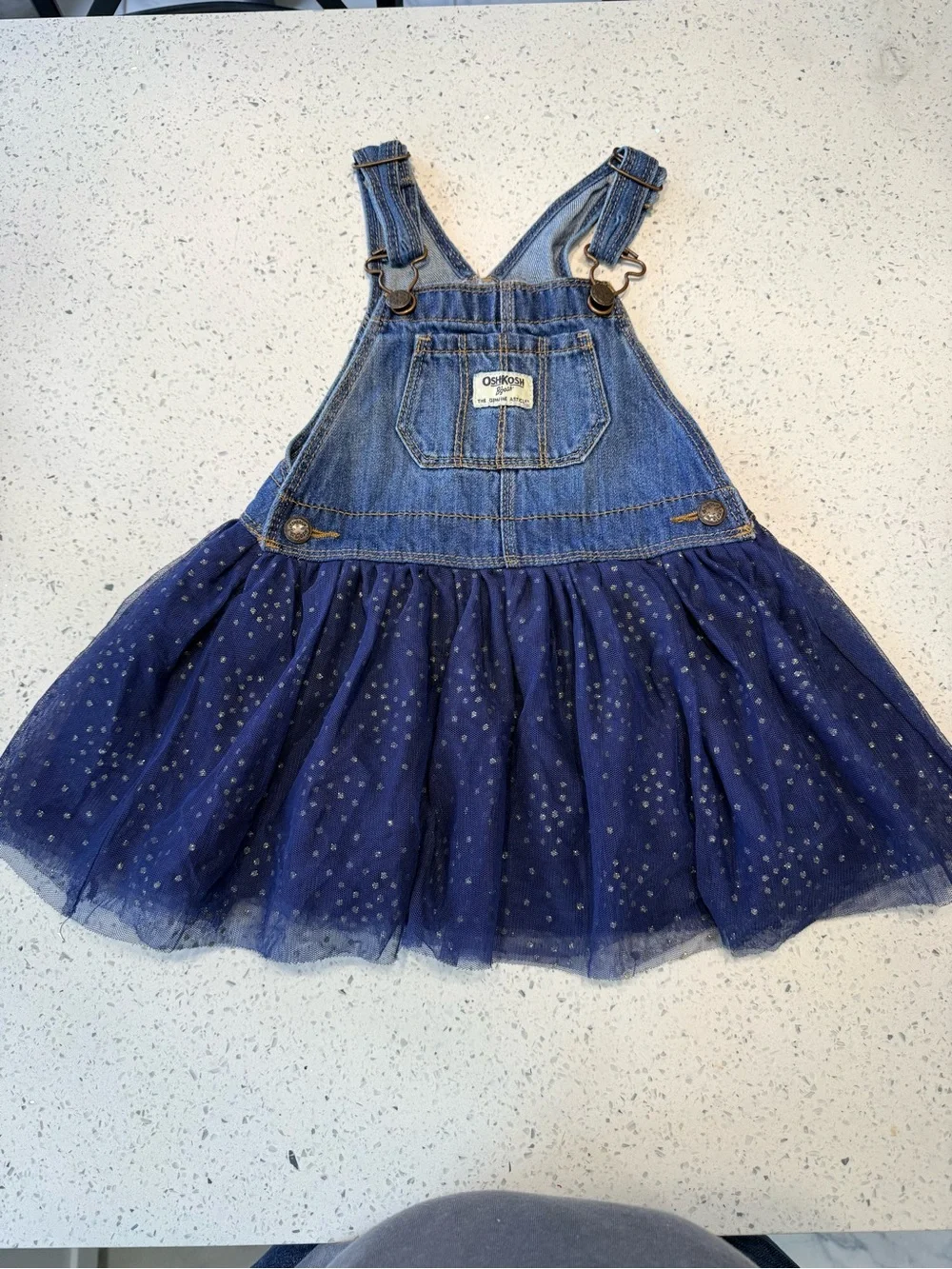OshKosh B'gosh Denim Overall Dress with Navy Sparkle Tulle